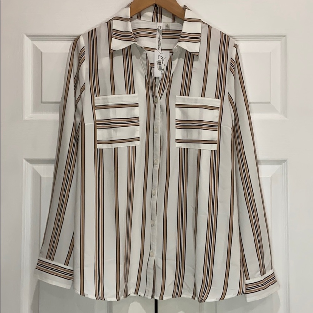 NWT NY COLLECTION Striped Button Down Blouse